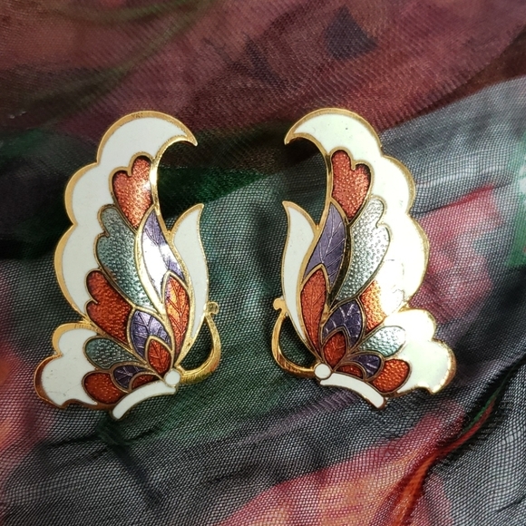 Vintage Jewelry - Beautiful Butterfy Wing Earrings Enameled Posts EU